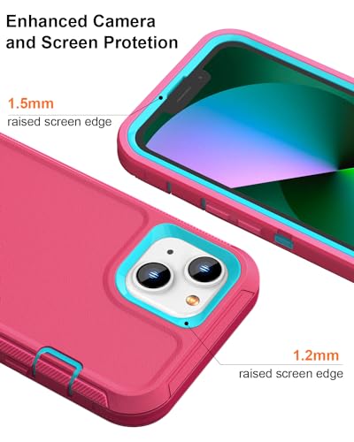 iPhone 13& iPhone 14 Heavy-Duty Case, Military-Grade Shockproof Protection, Includes 2 Tempered Glass Screen Protectors - Pink Blue - color: Pink Blue