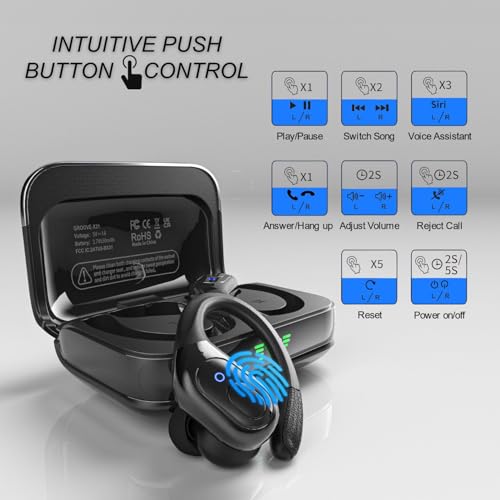 Groove 4-in-1 Wireless Earbuds w/Charging Case - 80 Hours Playtime Wireless Headphones Bluetooth 5.3 IPX7 Waterproof Noise Cancelling Earphones w/LED Light Display | Phone Charging Pad Electronics - color: Black