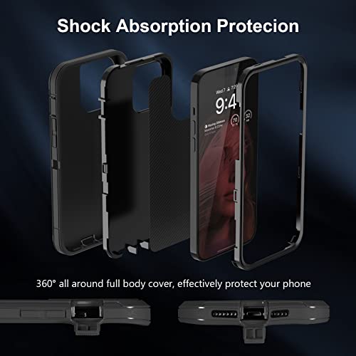 Sansunto for iPhone 16e Case, Protective Cover for 13, 14, 15, 16E 6.1", Heavy Duty Shockproof Drop Proof 3 in 1 Silicone Rubber Cover, Rugged Hybrid Durable Phone Cases for Men & Women (Black) - color: Black