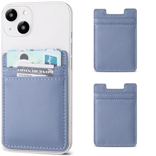 Phone Card Holder for Back of Phone Case,2Pack Phone Wallet Stick On Leather,Sticky Adhesive Credit Card Pocket RFID iPhone and Android-Blue - color: Blue,Blue