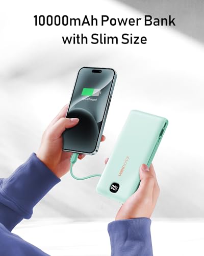 VEEKTOMX 10000mAh Portable Charger with Built-in Cables & Wall Plug - color: Cyan