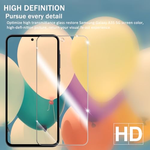 Galaxy A35 HD Clear Tempered Glass Screen Protector + Camera Lens Protectors, [2+2 Pack] [3D Glass] [Anti-Glare] [Bubble-Free] Screen Protector Glass For Samsung Galaxy A35 - size: Galaxy A35