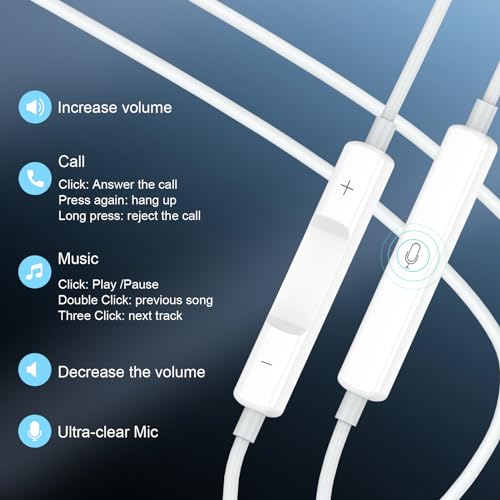 Sundix USB C Headphones, Wired Earbuds in-Ear with Mic for iPhone 17 16 15