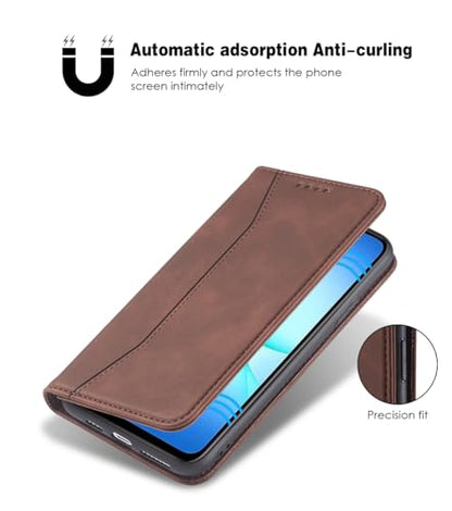 Asuwish Flip Wallet Phone Case for Samsung Galaxy A17 5G with Tempered Glass Screen Protector Magnetic Closure Folio Cover Credit Card Holder Slot Stand Cell Accessories A 17 17A 4G Women Men Coffee - color: Coffee