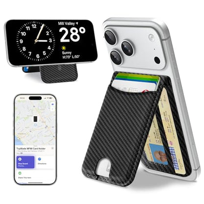 TopMade for MagSafe Wallet Works with Find My, Strongest Magnetic Wallet - color: Carbon Fiber Black