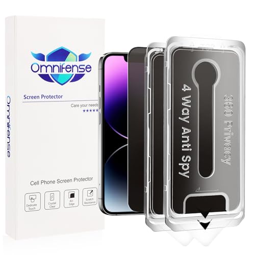 360 Privacy for iPhone 16e 14/13 Pro / 13 Screen Protector 2 Pack, [Auto Alignment Dust Free] Full Coverage Easy Install 4 Way Anti Spy Tempered Glass for Apple 13 Pro / 14/13 16e