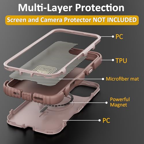 Follaroma Magnetic for iPhone 16 Case, Heavy Duty Cases, Light Brown,6.1" | Compatible with MagSafe, Heavy Duty Shockproof,Military-Grade Anti-Drop Protective,Dual Layer Magnetic Protection Phone Cover - color: Brown Pink, size: iPhone 16 6.1''