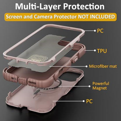 Follaroma Magnetic for iPhone 16 Case, Heavy Duty Cases, Light Brown,6.1" | Compatible with MagSafe, Heavy Duty Shockproof,Military-Grade Anti-Drop Protective,Dual Layer Magnetic Protection Phone Cover - color: Brown Pink, size: iPhone 16 6.1''