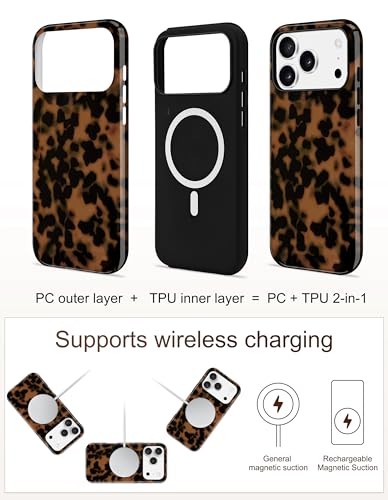 Jusy Magnetic Brown Tortoise Shell Phone Case for iPhone 16 Pro Max,Black | Compatible with MagSafe,Cute Aesthetic Cheetah Leopard Design,TPU and PC Protective Shockproof Cover - color: Black