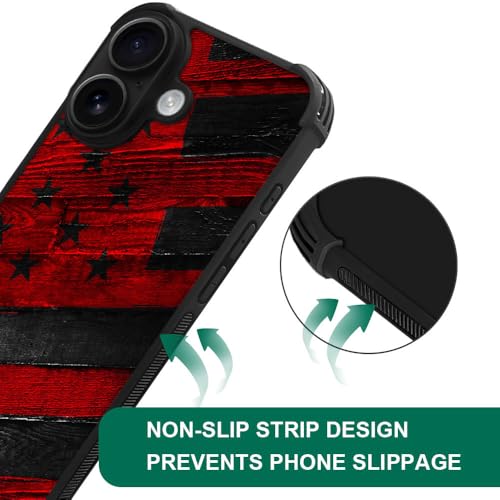 DJSOK Case for iPhone 17,Compatible with MagSafe,Anti-Scratch Shockproof Case,Black Red Wood Grain American Flag - color: Black red wood grain American flag, size: IPhone 17