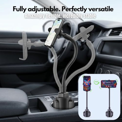 Cup Holder Phone Mount, 15-Inch Adjustable Gooseneck Car Holder