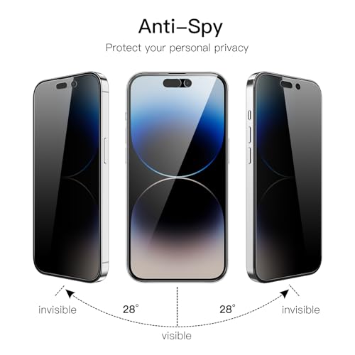 JETech Privacy Screen Protector for iPhone 14 Pro Max, 2-Pack | Full-Coverage Tempered Glass, Edge-to-Edge Protection, Anti-Spy, Case-Friendly, HD Clear - size: iPhone 14 Pro Max