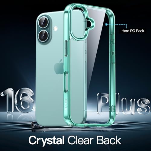 JETech Case for iPhone 16 Plus, Anti-Yellowing, Teal | Shockproof Protection, Scratch Resistant Hard PC Back, Durable Transparent TPU Bumper - color: Teal, size: iPhone 16 Plus