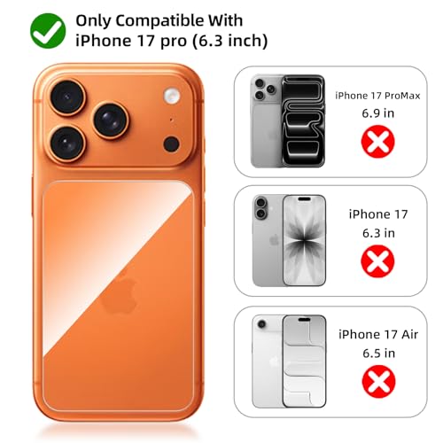 3 Pack Glass Back Screen Protector Compatible for iPhone 17 Pro 6.3 inch 2025 [9H Hardness]-HD Back Tempered Glass, Scratch Resistant,Easy Install，rear glass protector - size: iPhone 17 Pro 6.3 inch
