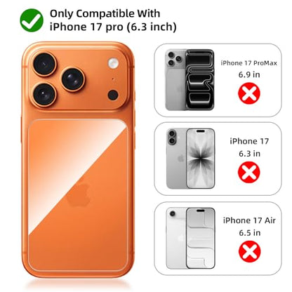 3 Pack Glass Back Screen Protector Compatible for iPhone 17 Pro 6.3 inch 2025 [9H Hardness]-HD Back Tempered Glass, Scratch Resistant,Easy Install，rear glass protector - size: iPhone 17 Pro 6.3 inch