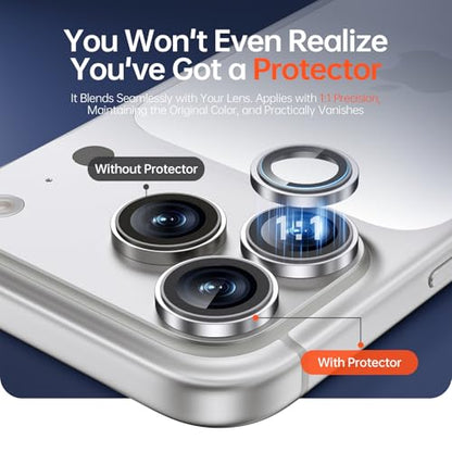 2 Pack Camera Lens Protector for iPhone 17 Pro Max/17 Pro/16 Pro Max/16 Pro/15 Pro Max/15 Pro/14 Pro Max/14 Pro [1:1 Invisible Fit] Military Grade Glass & Metal Camera Cover, Sliver - color: Silver