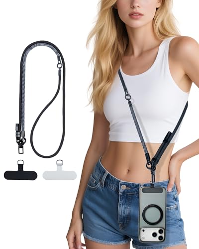 Phone Lanyard Crossbody, 3-in-1 Neck Strap& Wrist Strap, Adjustable Anti-Theft Lanyard with 2 Phone Tether Tabs, Universal Cell Phone Strap for iPhone 17 Pro Max,Travel Essential,Black - color: 9-black2