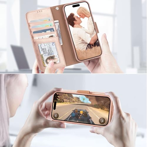 Arae Compatible with iPhone Air Case Wallet with Card Holder, Wristlet Strap Wallet Flip Cover for iPhone Air 6.5 inch Men/Women, RFID Blocking, Kickstand, Rose Gold - color: Rose Gold, size: iPhone Air 6.3 inch