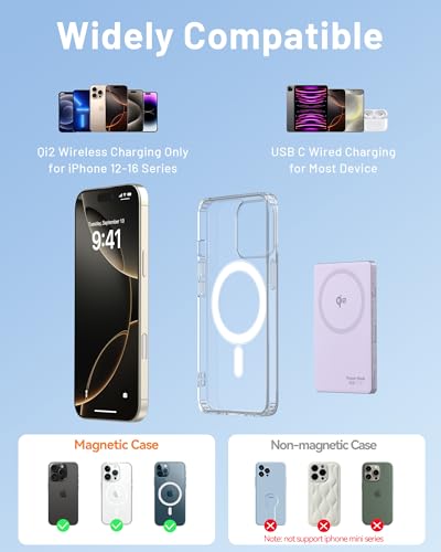 MagSafe Battery Pack 15W Fast Charging, Qi2 Certified Portable iPhone Charger, 0.39" Slim 5000mAh Magnetic Power Bank, PD20W USB C, Wireless Charger Only for iPhone 17/16/15/14/13/12 Series - color: Purple-1