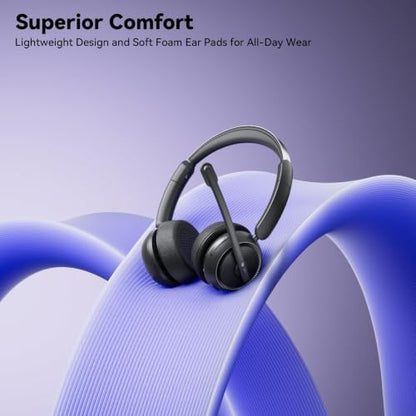 Wireless Headset with Mic for Work, Bluetooth Headset with Noise Canceling Mic & Charging Base, Wireless Headphones with Mic for Remote Workers/Call Center/PC/Laptop/Computer/Home/Office/Zoom/Teams