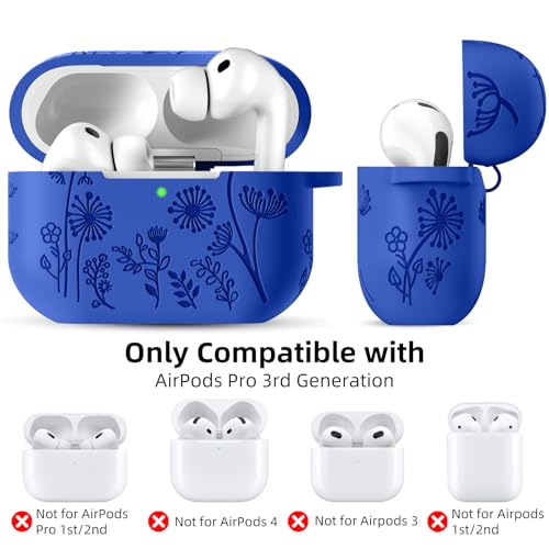 Lerobo for AirPods Pro 3 Case, Flower Engraved Soft Silicone Cover - color: A-Glaze Blue, size: AirPods Pro 3