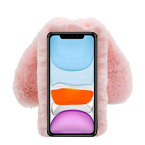 Rabbit Ear Case for Moto G Play 2024 4G, Crossbody Strap Fuzzy Fluffy Cute Girls Kids Plush Ball Bunny Fur Soft Bumper Protective Cover, Pink - color: Pink, size: Moto G Play 2024 4G