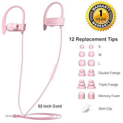 Joysico Wired Over Ear Earbuds Headphones with Mic and Volume Control Pink