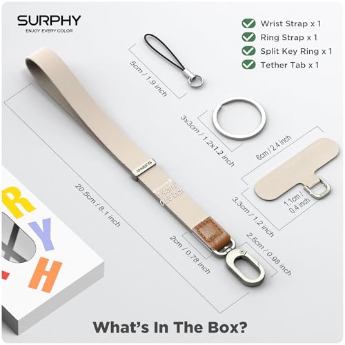 SURPHY Phone Wrist Strap, Keychain Wristlet, Wrist Lanyard with Tether Tab - color: Stone
