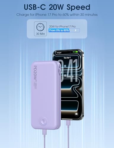 Nusyddy Portable Charger 10000mAh Fast Charging w/Built-in Wall Plug Purp. - color: Violet