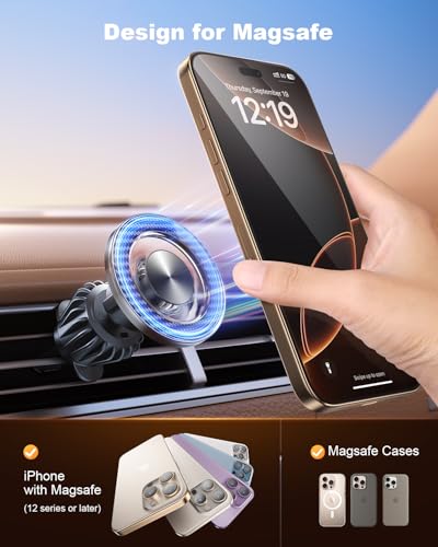 SUPERONE Magnetic Car Phone Holder for MagSafe,360° Vacuum Mount for iPhone - color: Matte Black