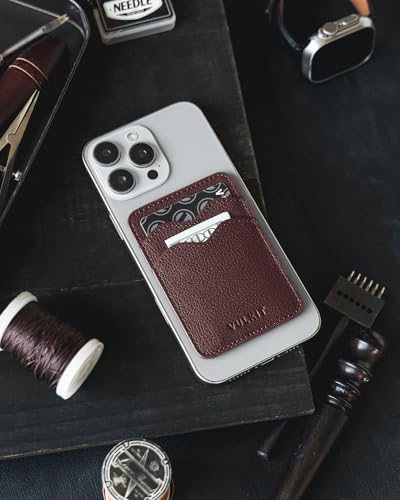 VULKIT Stick on Card Holder Compatible for iphone Leather Cell Phone Wallet Credit Card Case Strong Sticker for Women - color: Genuine Espresso