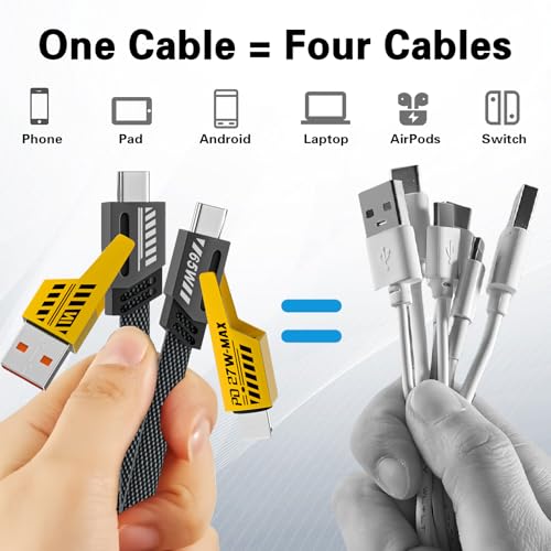 2Pcs 4 in 1 Charging Cable, USB C to L Cable, 6.6FT, USB A/C to C/L