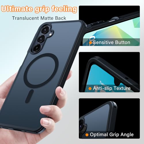 for Samsung Galaxy A16 5G Case with 2X Screen Protector, Magnetic Military Grade Shockproof Case Translucent Back Slim Rugged Bumper Cover for Galaxy A16 5G Phone Case-6.7 inch, Black - color: Black