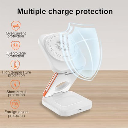 Upgrated 3 in 1 Wireless Charging Station Foldable Fast Wireless Charger Magnetic Charging Stand for iPhone 16 15 14 13 12 Pro Max for Apple Watch 9 8 7 6 5 4 3 2 for AirPods 3 2 Pro (White) - color: White