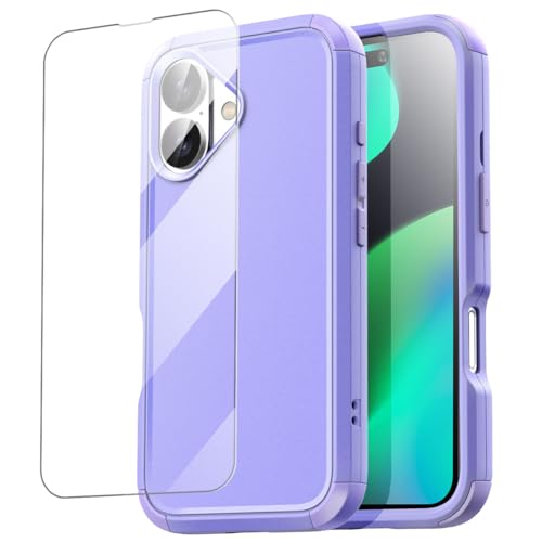 AICase for iPhone 16 Plus Case with Glass Protector,3-Layer Heavy Duty Pocket-Friendly Rugged Durable Military Grade Protection Shockproof/Drop Proof/Dust Proof Protective iPhone Cover 6.7"_1 - color: Purple+Glass Protector
