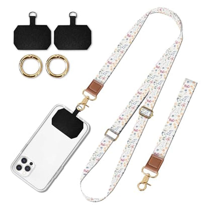 Cell Phone Lanyard Adjustable Crossbody Strap, Cute Phone Neck Wristlet Wrist Strap Patch for Keys Case Accessories - color: Watercolor Boho Flowers