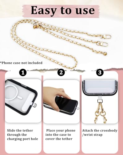 Phone Chain Crossbody,Adjustable Anti-Theft Cell Phone Lanyard Crossbody - color: Gold&white