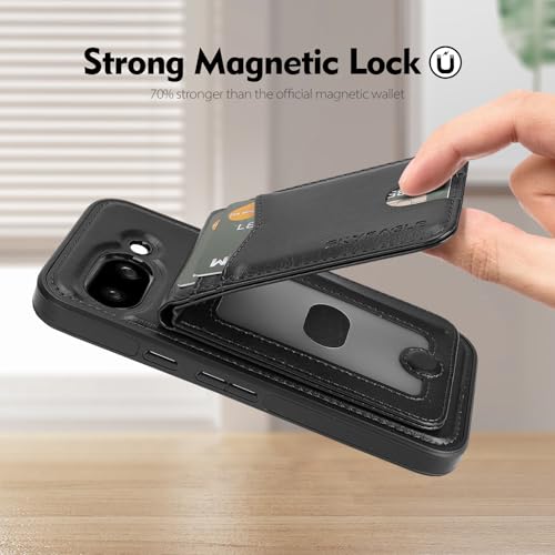 SkyEagle Compatible with Magsafe 2 in 1 Detachable Google Pixel 9a Wallet Case with Card Holder,Women Men Magnetic PU Leather Phone Case RFID Blocking Flip Kickstand Credit Slots,Black - color: Black, size: Google Pixel 9a