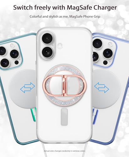 Magnetic Phone Grip Holder | Stylish Twinkle Transparent with Phone Ring Holder for Phone & Android, Rosegold - color: rosegold