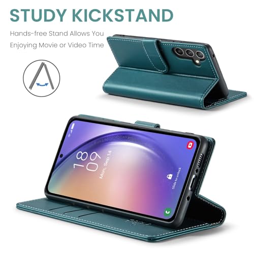 FLIPALM Wallet Case for Samsung Galaxy A15 5G, Blue-Green | Card Holder, RFID Blocking, PU Leather Folio Flip, Kickstand, Protective Shockproof Cover - color: Blue-Green