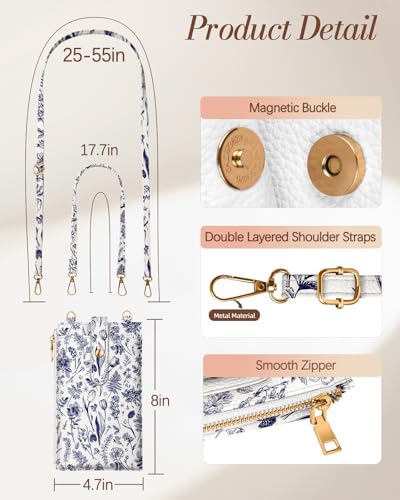Miss Adola RFID Cell Phone Purse Crossbody Bag for Women | RFID Blocking, Card Slots, Dual Straps, Leather Phone Wallet, Magnetic Buckle, Smooth Zipper, Crossbody Purse for Daily Use - color: Bu Line Flower