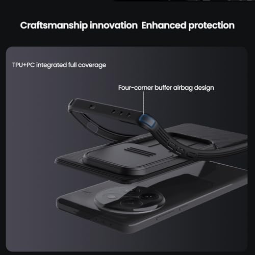 Mangix for OnePlus 13 Case with Camera Cover,Slim Fit Thin Polycarbonate Protective Shockproof Cover with Slide Camera Cover, Upgraded Case for OnePlus 13 (Black)