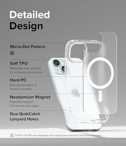 Ringke for iPhone 15 Case [Fusion Magnetic Matte Clear] | Compatible with MagSafe, Oil & Dirt Resistant, Anti-Fingerprint Technology Prevents Oily Smudges, Feels Velvety Soft - size: iPhone 15