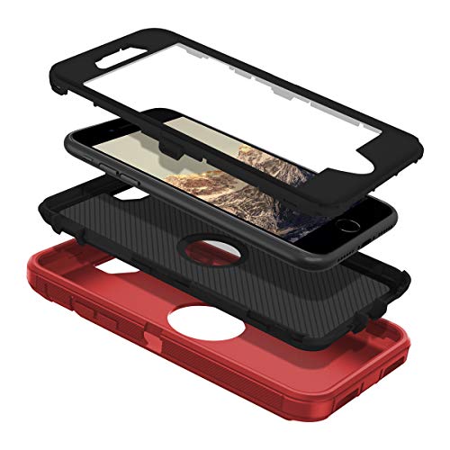 I-HONVA for iPhone SE 2022/2020 Case Built-in Screen Protector Shockproof Dust/Drop Proof 3 in 1 Full Body Rugged Heavy Duty Cover for Apple iPhone SE 3rd/2nd Gen 4.7, Red/Black - color: Red/Black