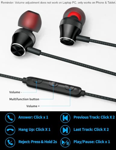 Wired Earbuds for Chromebook Laptop PC,3.5mm in Ear Headphones for Kindle - color: Black