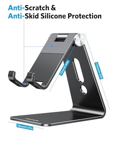 OMOTON C2 Adjustable Aluminum Cell Phone Stand with Charging Cutout, Black - color: Black