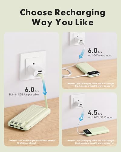 charmast Portable Charger with Built-in Cables X 4, Portable Phone Charger - color: MGreen
