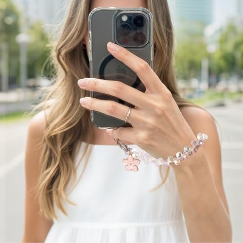 Long Pond Designer Cell Phone Wrist Strap, Anti-Lost Lanyard Wristlet Charm for iPhone 17 Pro Max&Most Cellphones, Detachable Bracelet - style: Crystal White