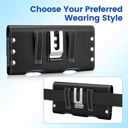 Gcepls Universal Cowhide Leather Phone Holster with Belt Clip Compatible with Samsung Galaxy S25 Ultra,S24 Ultra, S23 Ultra,S22 Ultr,S21 Ultra,S20 Ultra(Black, X-Large, Fit Thin Case On) - color: Black, size: X-Large(6.89x3.55x0.71”)
