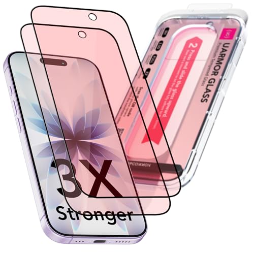 UARMOR Screen Protector for [iPhone 17] Red Light Converter, Anti-Blue Light, [3X Impact Resistance] 9H Tempered Glass with Easy Installation Kit, Full Edge Coverage Fit, [2 Pack] - size: iPhone 17